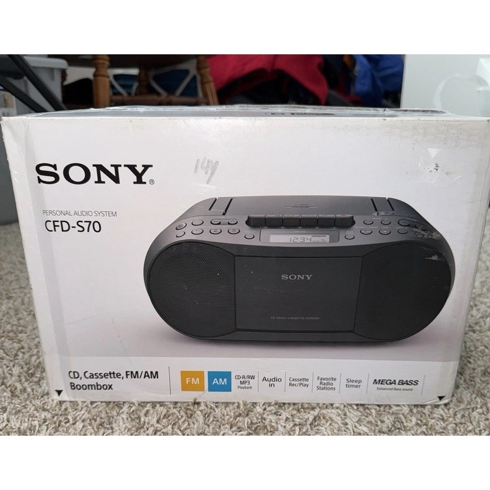 Sony CFD-S70 CD Cassette Boombox AM/FM Radio Personal Audio System Black NEW